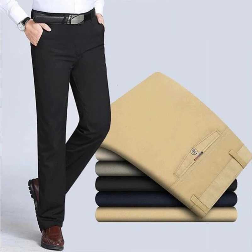 100% pure cotton spring summer middle-aged and elderly goods mens straight relaxed high waist thin thick breathable mens suit pants W250411