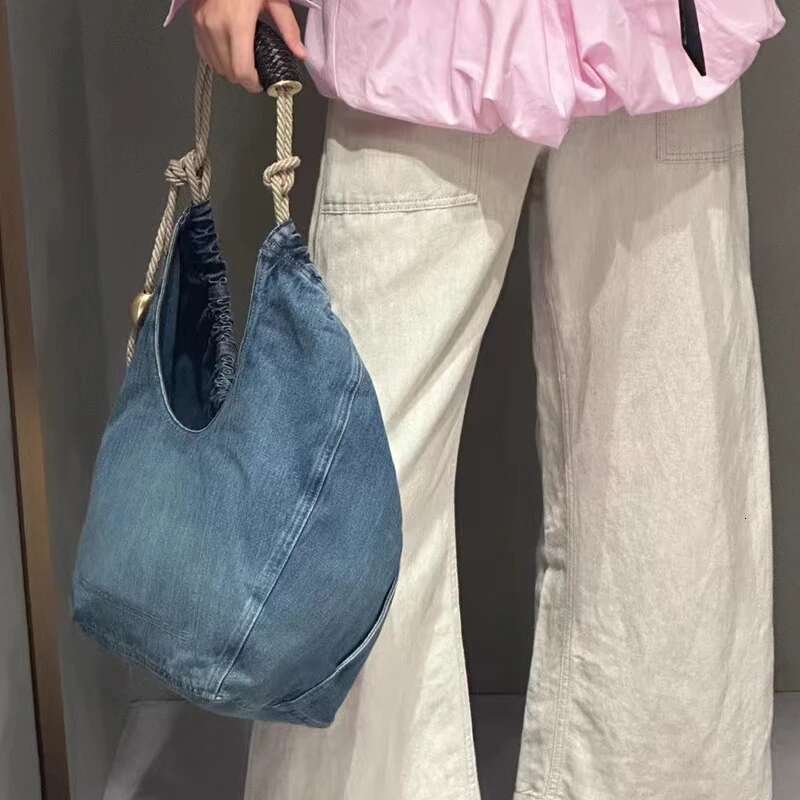 Drawstring Bucket Bags For Women Designer Handbags Purses 2024 New In Fashion Denim Large Capacity Pleated Shoulder Tote