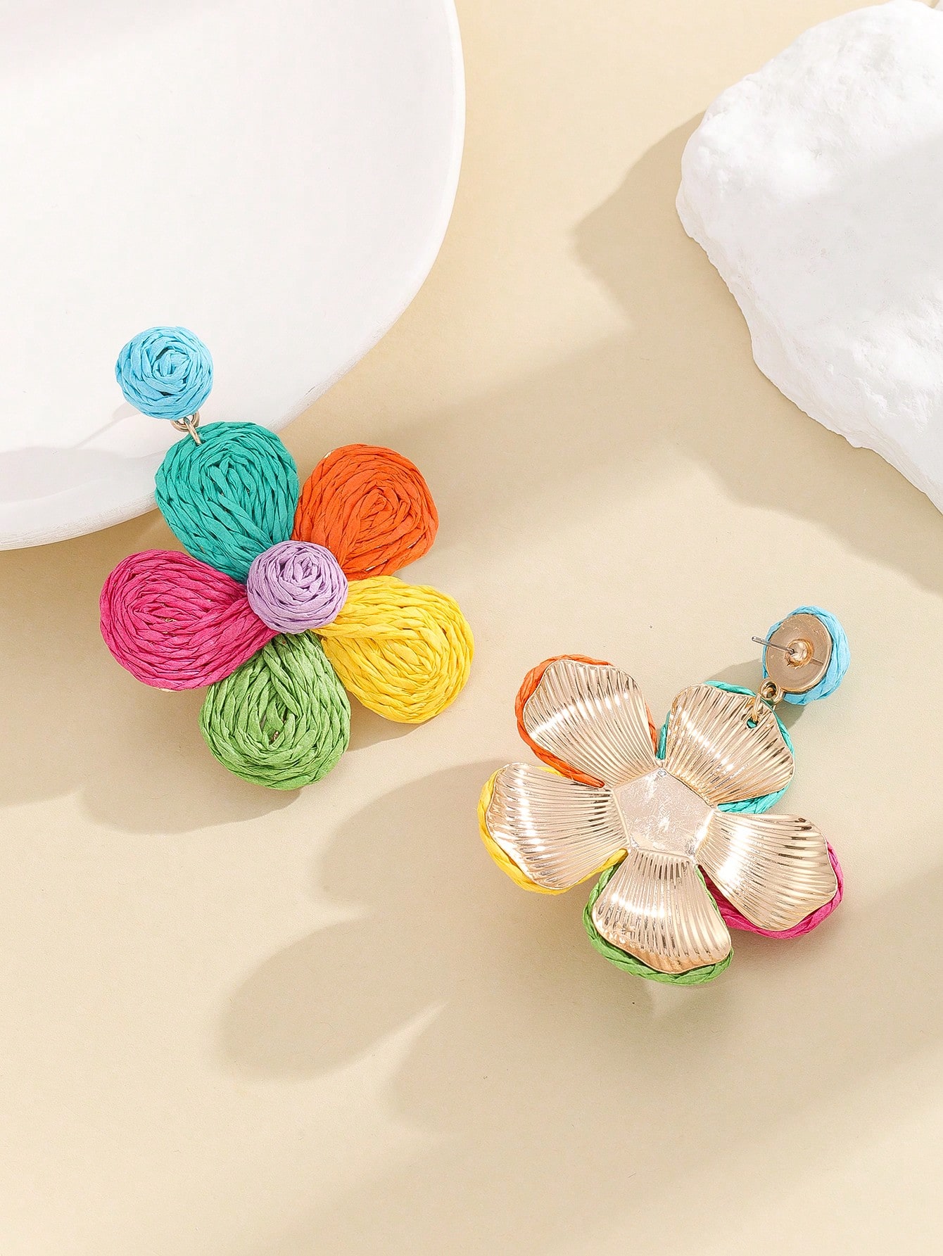 Ladies' earrings with colorful Lafite grass hand woven flower earrings
