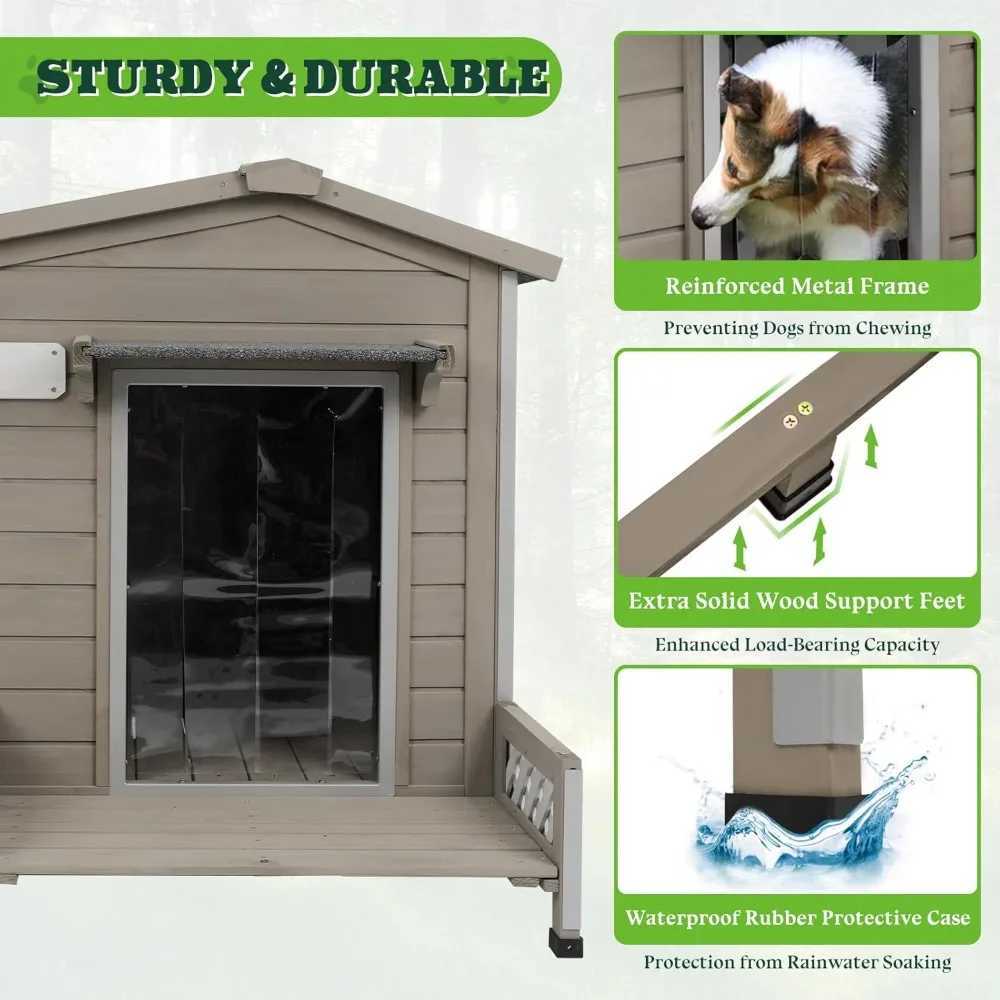 Dog house with chewable iron frame removable flooring entertainment steps and Adj outdoor weatherproof and wooden indoor dog house X250412