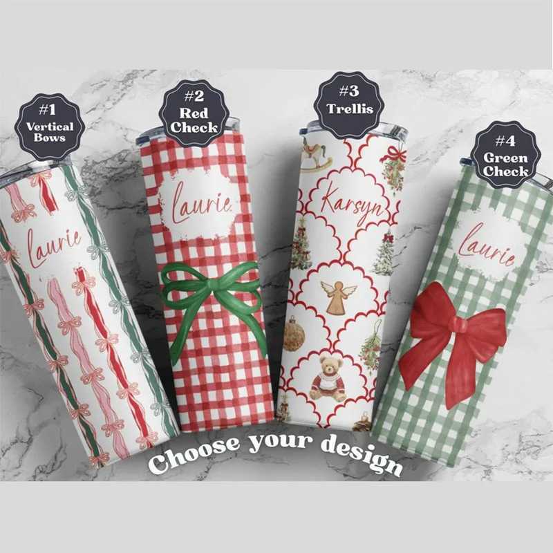 Christmas 20oz Personalized Christmas Travel Mug Custom Name Trendy Coquette Bow Design Xmas Style Double Wall Insulated Tumbler Christmas Y251112