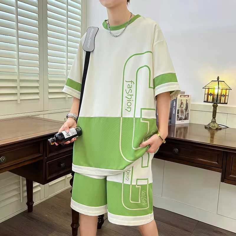 Summer Mens New Youth Leisure Sports Set Mens Loose Short Sleeve Fashion Two Piece Set Lightweight Transparent SXJ250412