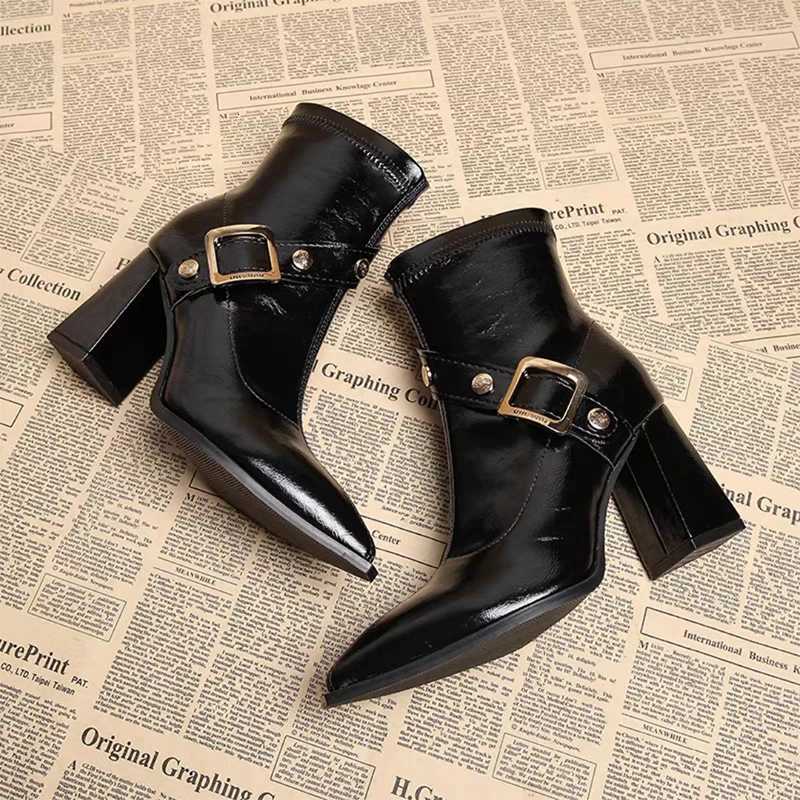 Pointed Toe Women High Heels Ankle Boots Elegant Leather Shoes Winter Chelsea Boots 2025 Chunky Dress Pumps Fi Short BotasXJ251112