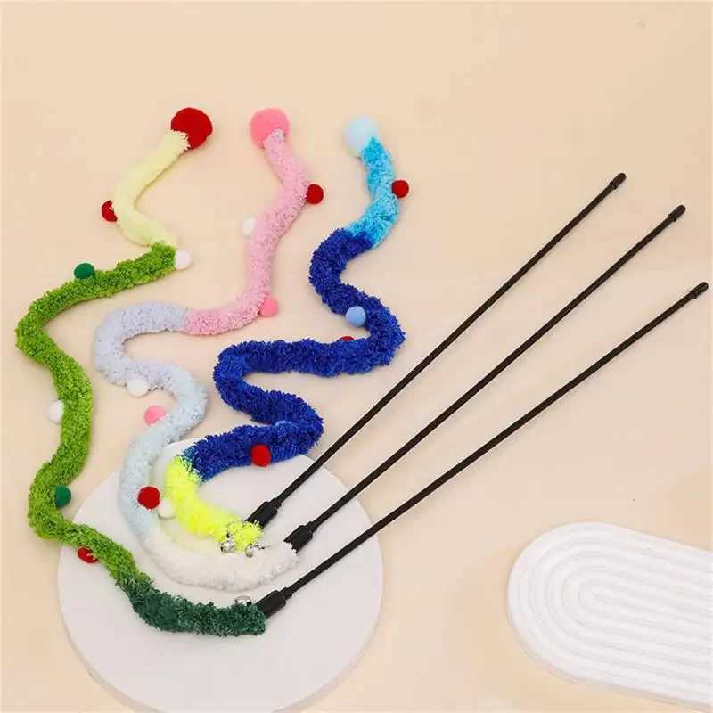 New Cat Toy Rainbow Stripes Fun Cat Stick and Bell Interactive Game Pet Supplies Interactive Cat Toy Caterpillar String Y250412