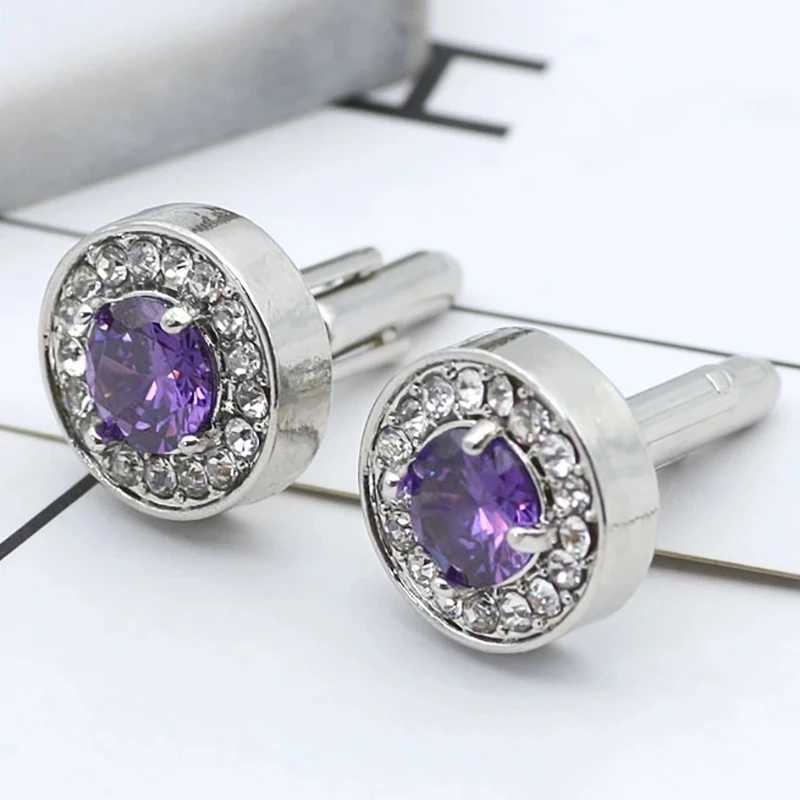 Mens small round cufflinks purple crystal luxurious high-quality French shirt cufflinks mens jewelry giftsT250412