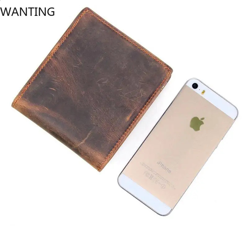 Retro Short Wallet for Coins Cash Po Purse in Pants Pocket Wallet Mens Genuine Leather Mens Short Wallet 250411