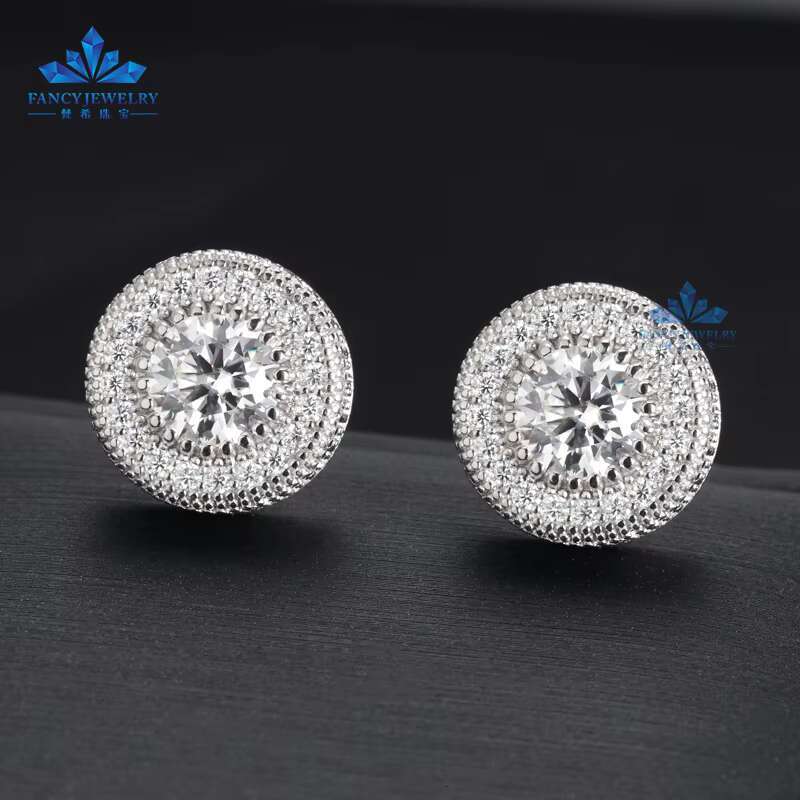 925 Sterling Silver Earrings Studs Lab Diamonds Round Mens Moissanite VVS1 Cluster Stud Fashion Jewelry Earrings Studs