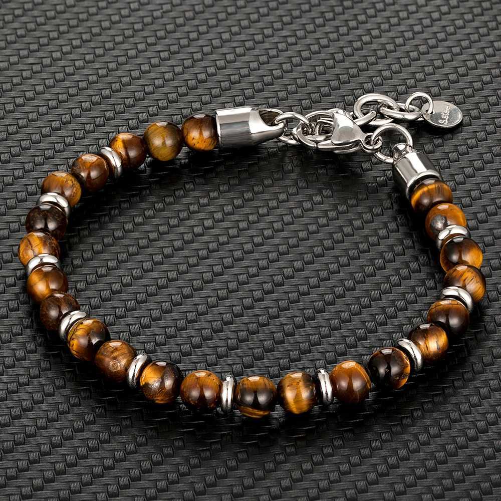 6mm Tiger Eye Beads Strand Bracelets Men Women Charm Stainless steel Chain Colorful Natural Stone Bracelet Male Jewelry Gift NewC250411