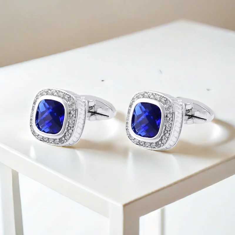 Fashionable classic crystal cufflinks square copper gemstone brand shirt cufflinks high-quality and durable mens wedding jewelryT250412