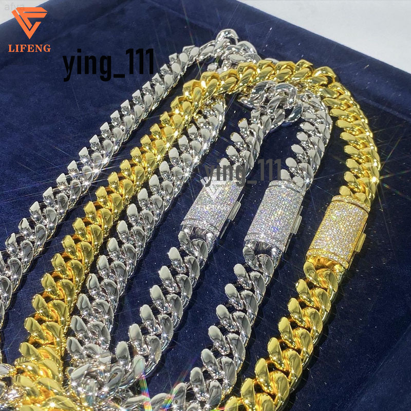 Lifeng Jewelry Hiphop 14mm 14k Gold Plain Cuban Link Chain Custom Moissanite Button Miami Necklace