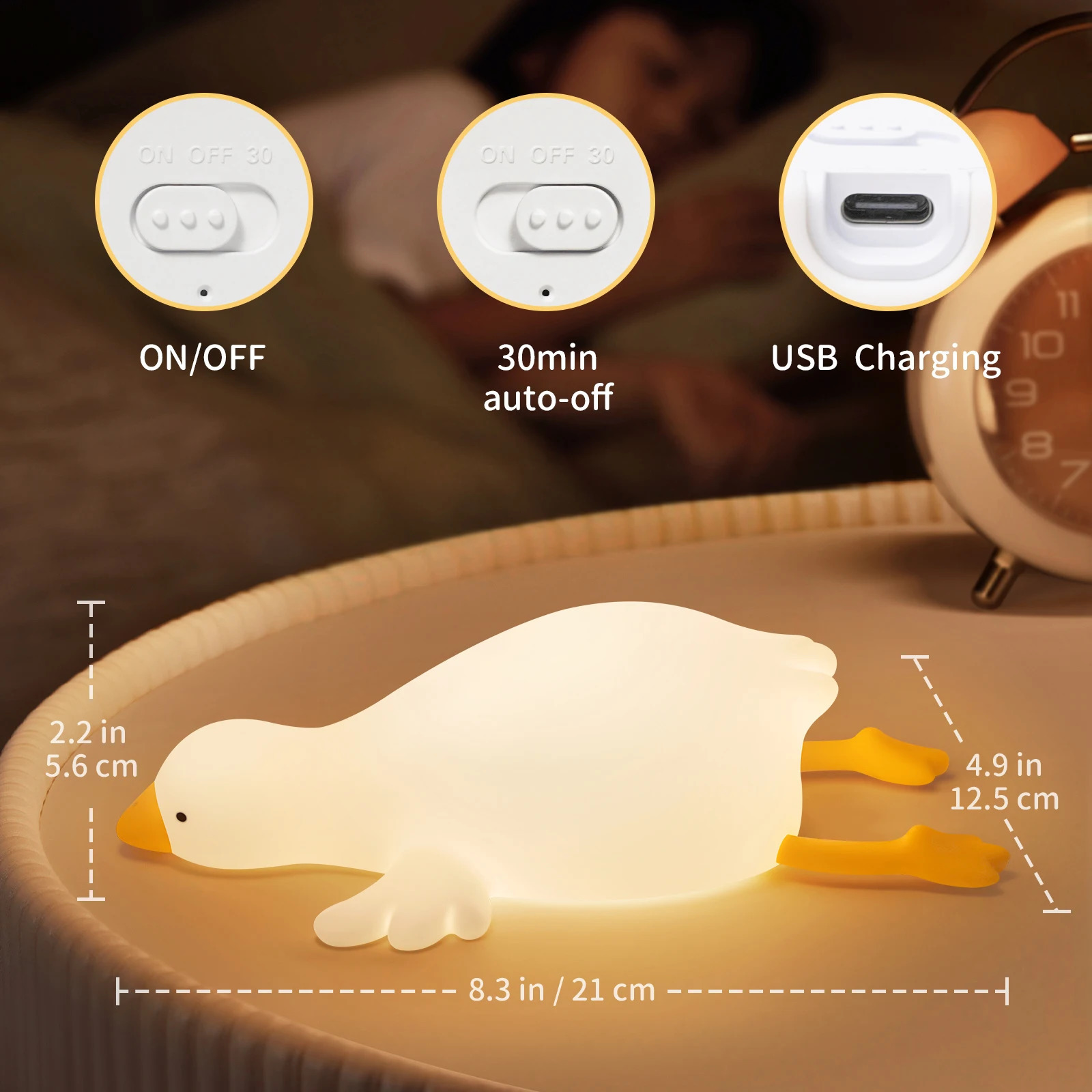 Duck night light for childrens bedrooms 3 lights automatically turn off LED charging silicone spray faucet control baby daycare light 250411