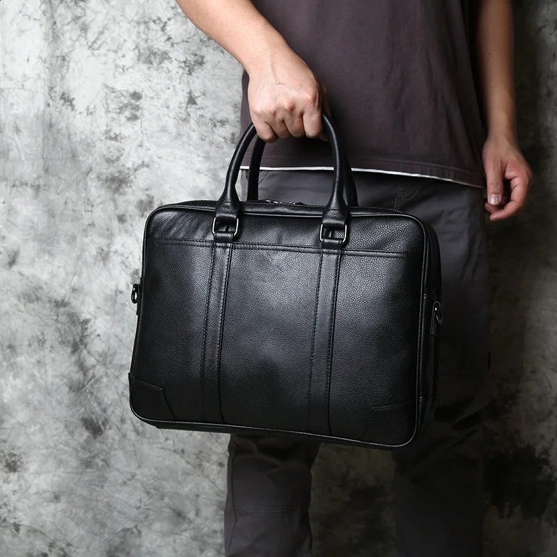 NZPJ Leather Mens Handbag Leisure Business Computer Bag Head Layer Cowhide Horizontal Style Briefcase Shoulder Bag 250407