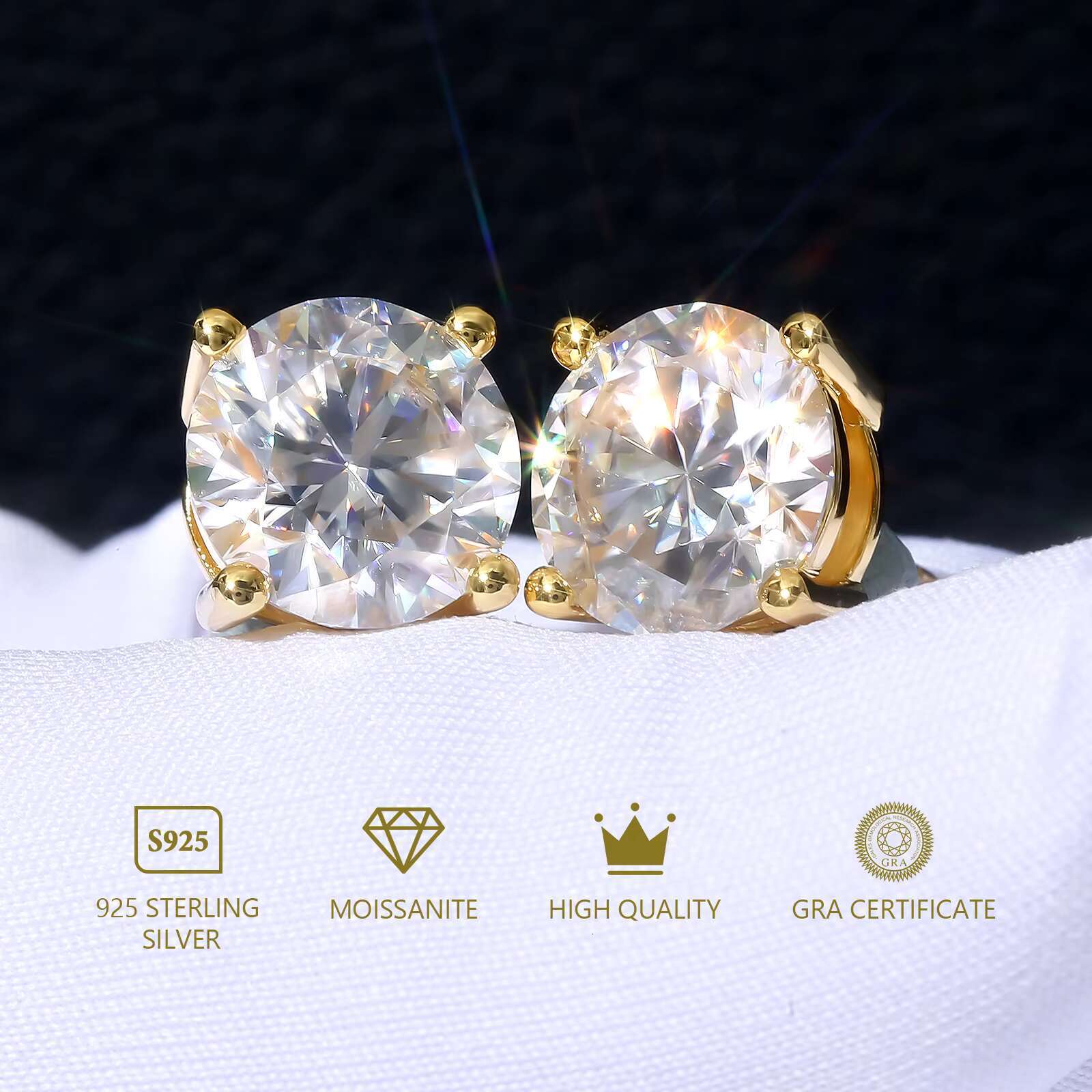 Women MEN Gifts White Gold Plated 925 Sterling Silver GRA D Color 1.0CT Moissanite Lab Diamond Hypoallergenic Moissanite Earring