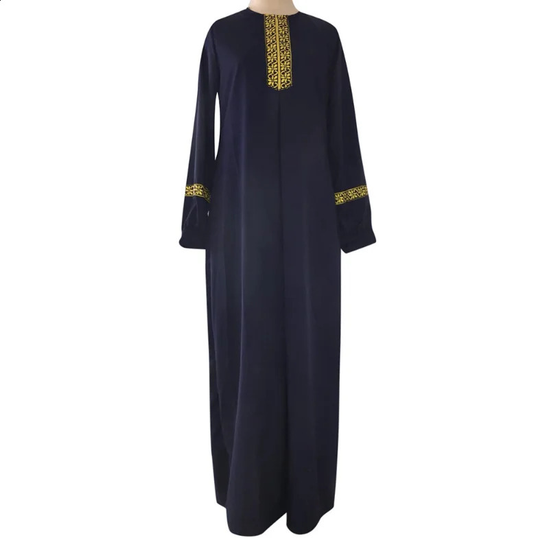 Muslim Abaya ethnic style printing Islamic dress solid color loose casual robe Middle Eastern Arab 250411