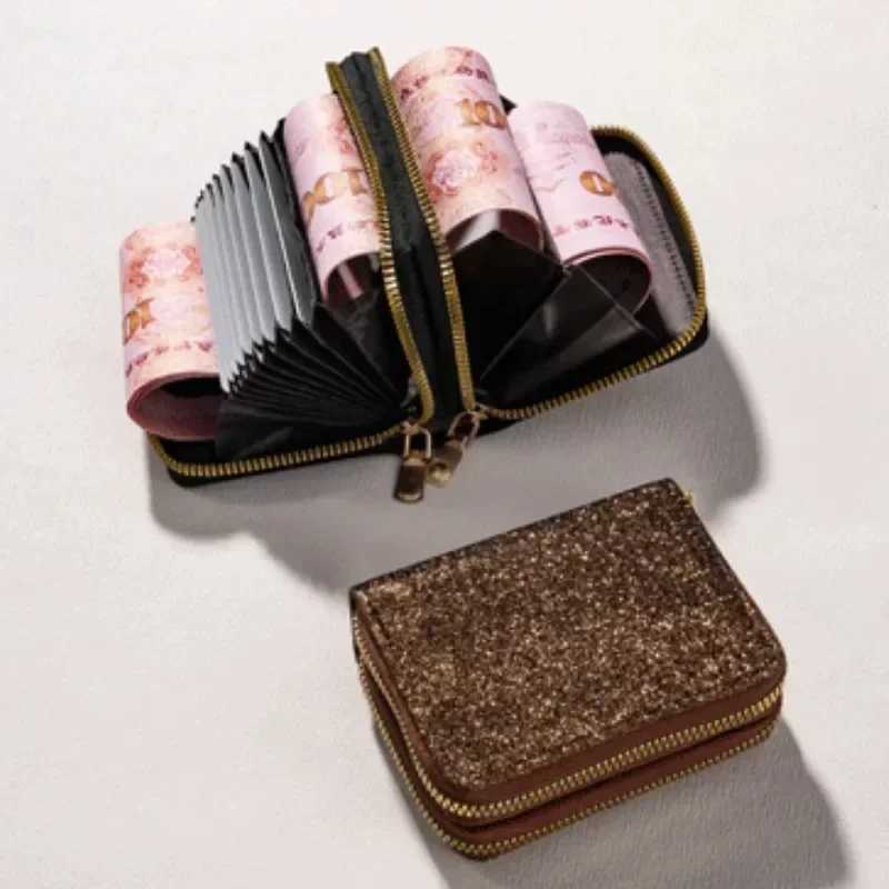Leather wallet womens sparkling sequin wallet fashionable new money bag coin wallet solid color Cardcard cardholder bag Z250411