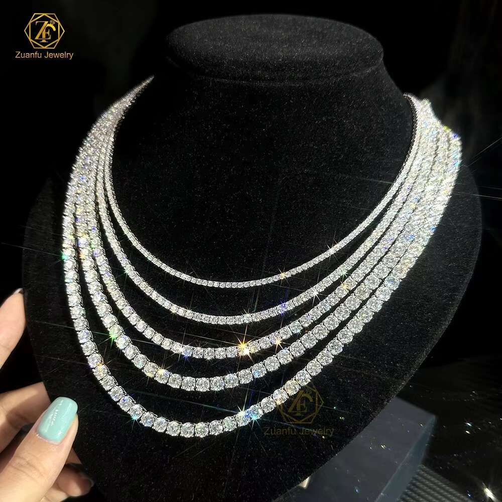 2mm 3mm 4mm 5mm 6.5mm Hip Hop Chain Necklace Silver 925 Vvs Moissanite Tennis Chain Women Mens Necklace Pass Diamond Tester Chai