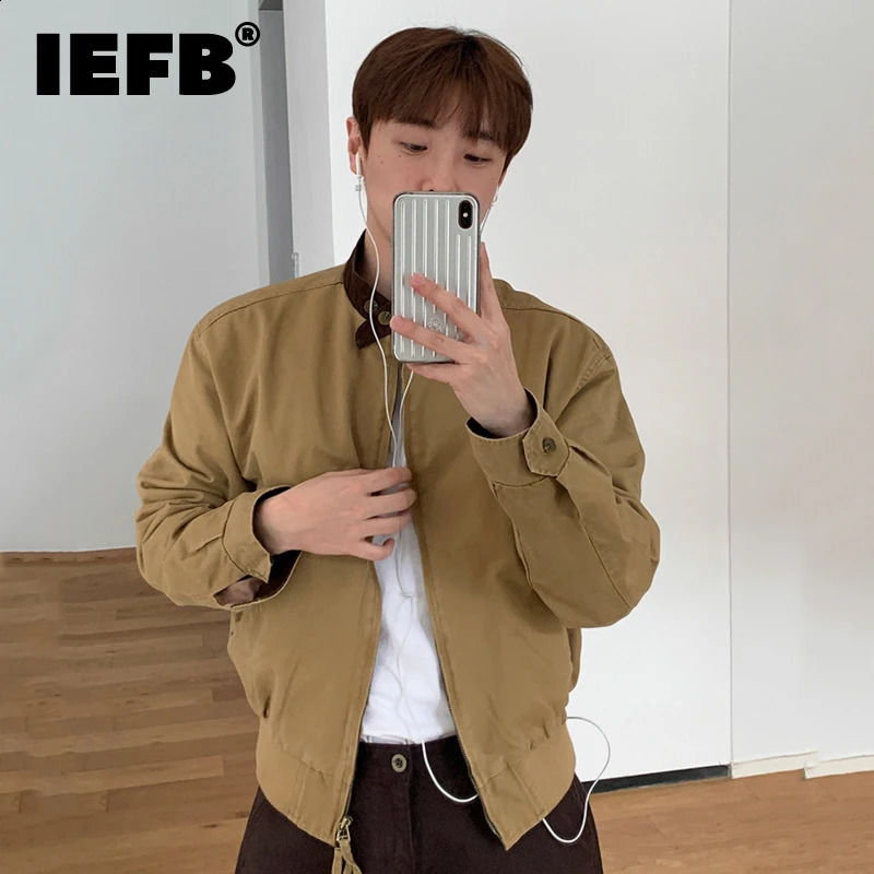 IEFB Contrast Color Mens Jacket Korean Stand Collar Loose Double sided Zipper Fashion Casual Jacket Spring Mens Jacket 9W780 250411