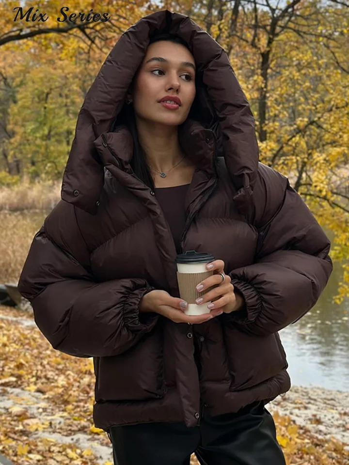 Fashion Glossy Padded Jacket Womens Solid Hooded Long Sleeve Warm Down Coat Autumn Winter Lady Casual Outerwear 251111