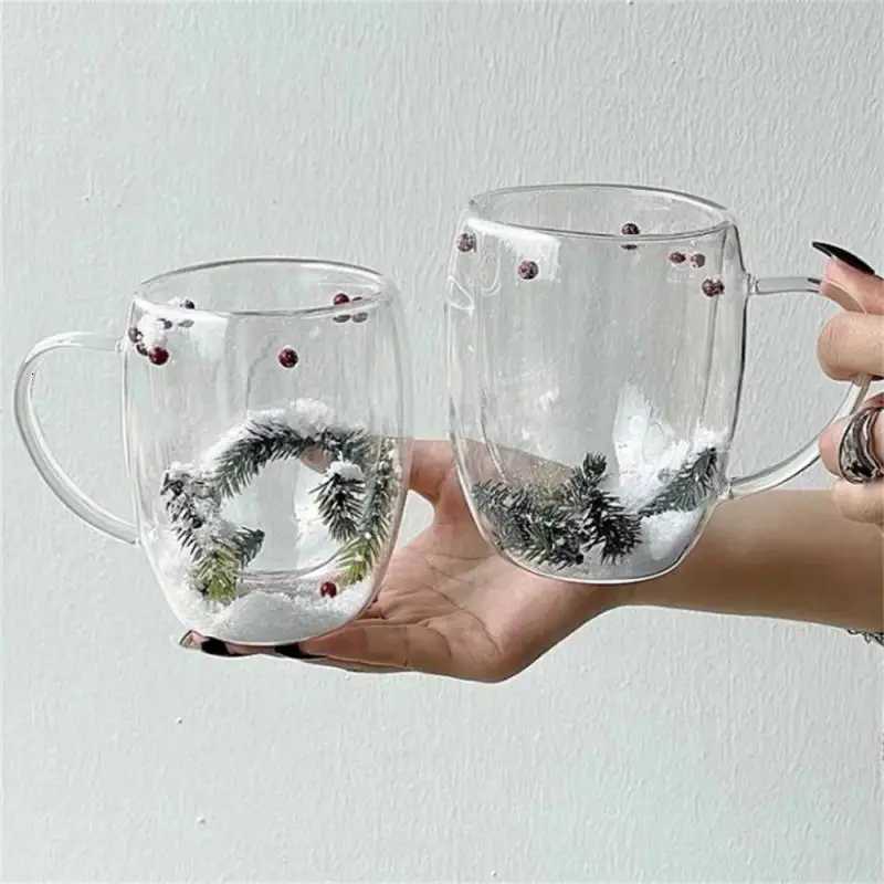 Christmas 200/400ML Double Wall Clear Glass Cup Christmas Theme Snow scene Glass Coffee Cup Heat Resistant Milk Water Cup Christmas Gift Y251112