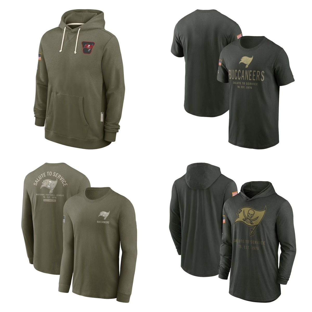 Buccaneer Men Women Youth Olive 2025 Salute to Service Sideline Standard Hooded Pullover
