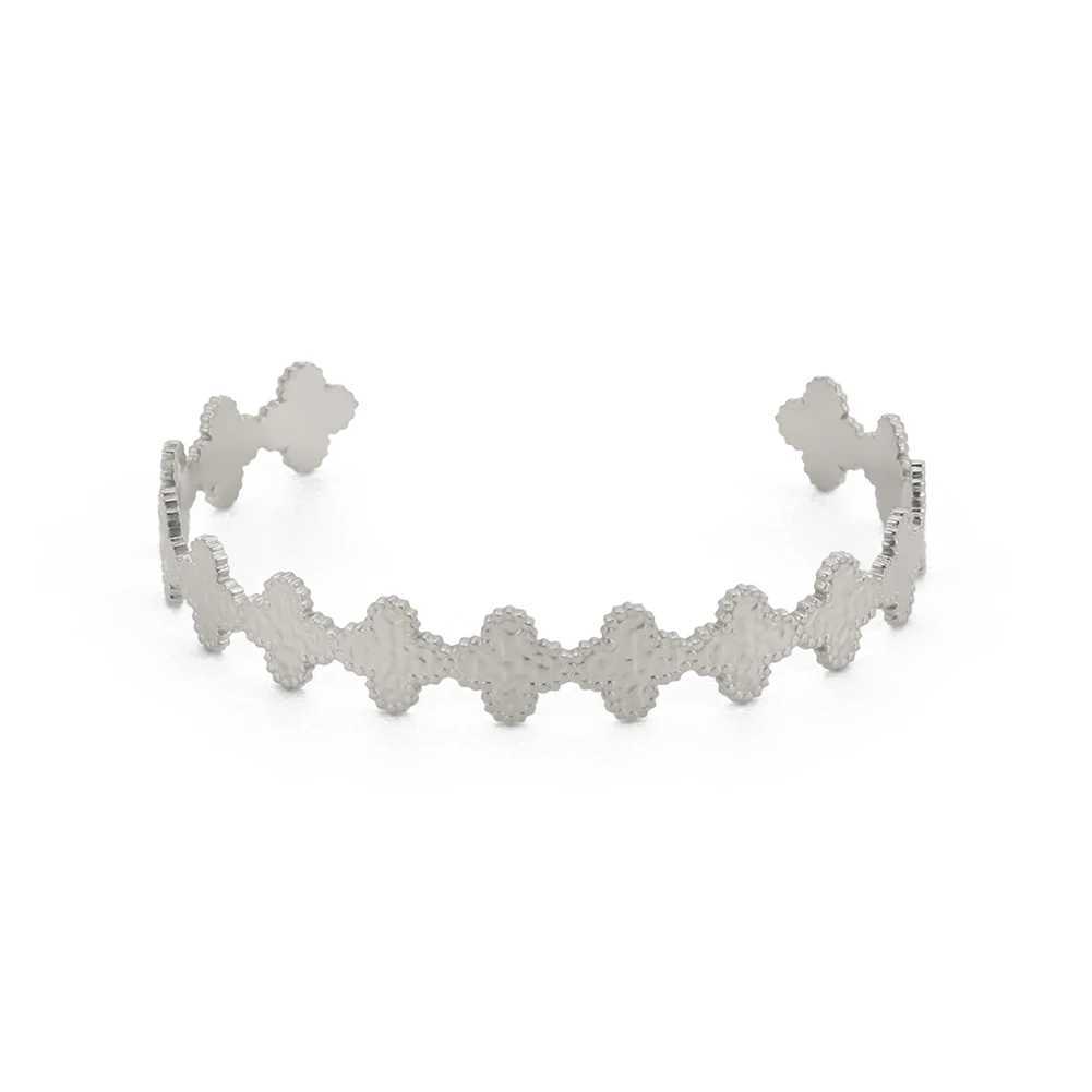 Amaxer Stainless Steel Hammered Four-Leaf Clover Bracelet For Women Girl Flower Bangles Christmas Jewelry Party Lover GiftC250411