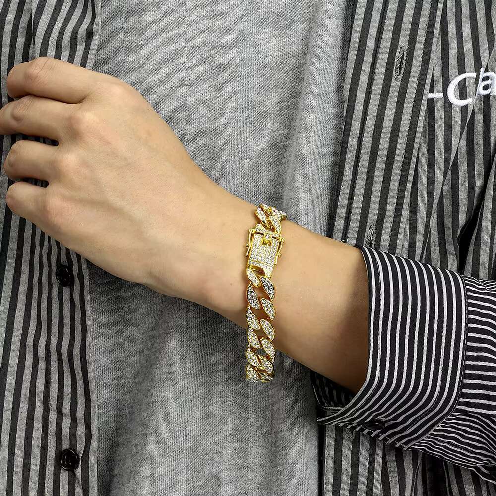 Iced Cuban necklace, gold-plated zinc alloy rhie, Christian party