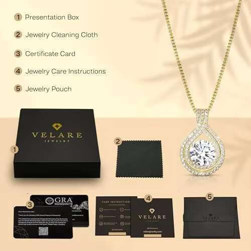 Certified Moissanite Necklace for Women Platinum Plated Gift for Her