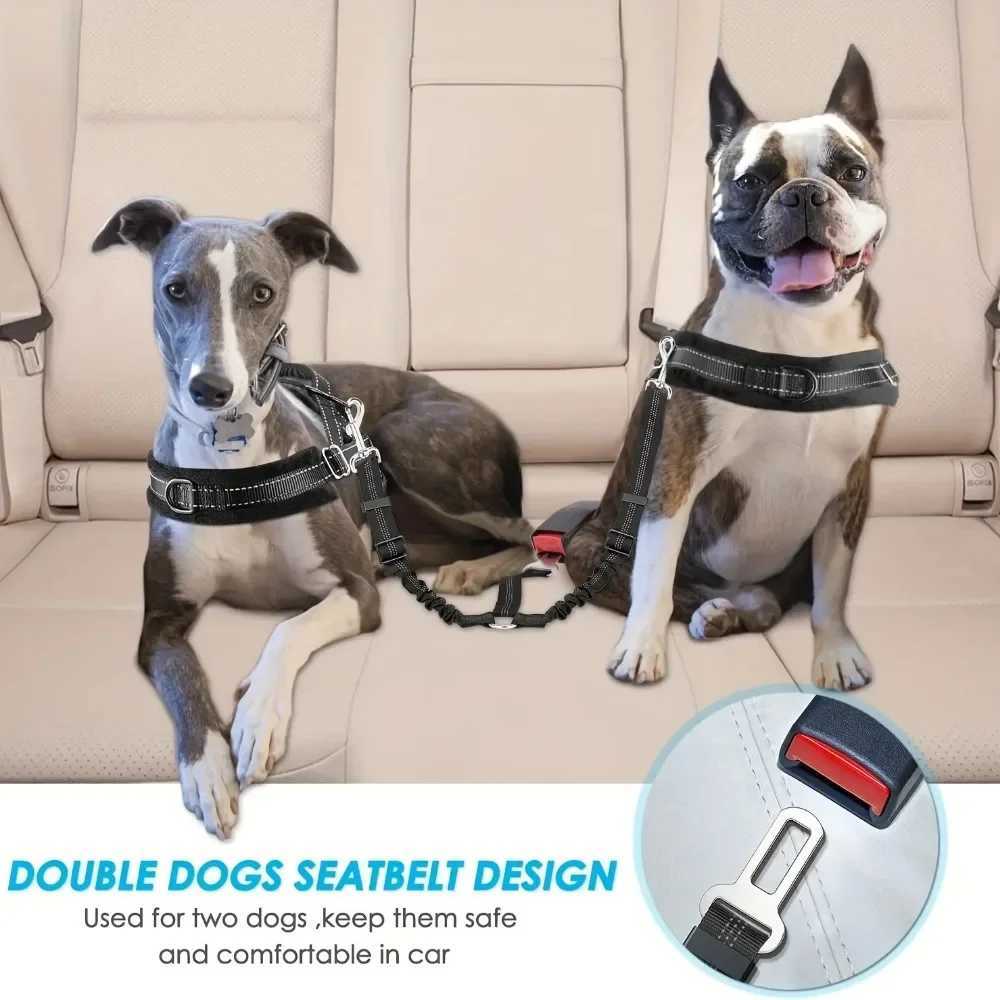 Double dog seat belt with adjustable elastic car seat belt equipped with impact reflective dog car restraint suitable for pet seat belts Y250412