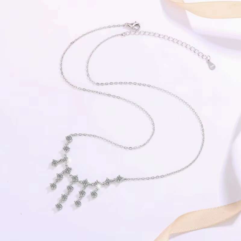 Fine Jewelry 925 Sterling Silver Full Moissanite Necklace Waterfall Shape Tassel Sparkle Drop Moissanite Necklaces for Women