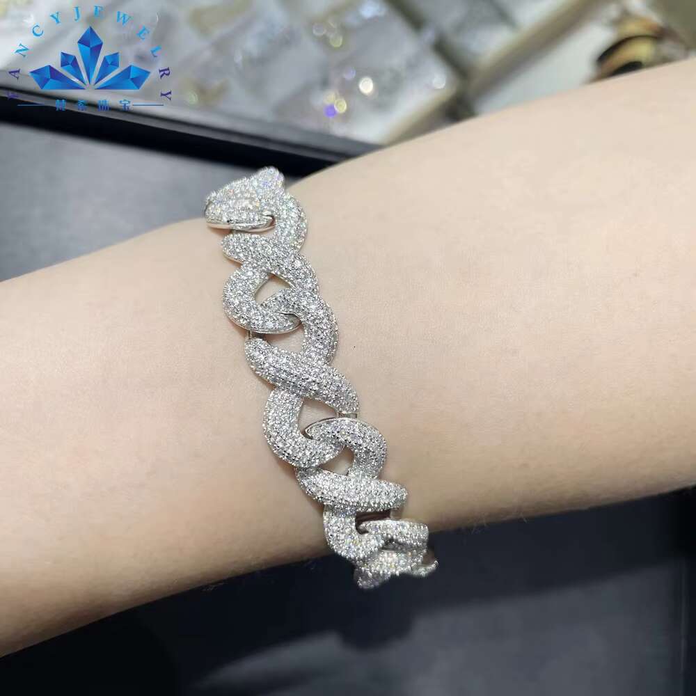 Hip Hop Trendy Design Couples Collarbone Chain Full Diamond Infinite 15mm 8-shaped Cuban Chain Necklace Bracelet Jewelry