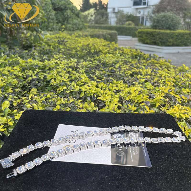 Fashion Jewelry GRA Certified 925 Sterling Silver 12mm White Vvs Iced Out Moissanite Sugar Tennis Chain Necklace for Man