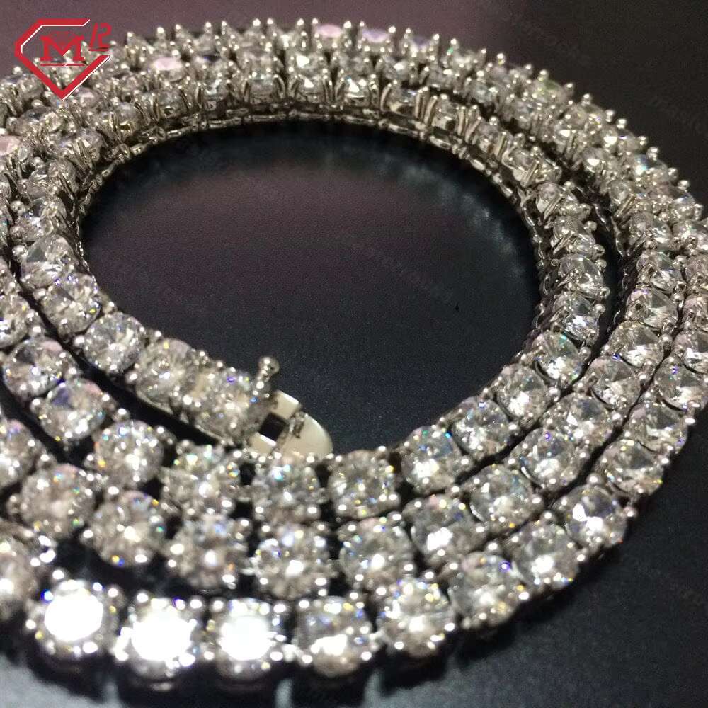 Silver Moissanite Tennis Necklace Pass Diamond Tester 925 Silver Diamond Chain Iced Moissanite Tennis Chain for Men Women