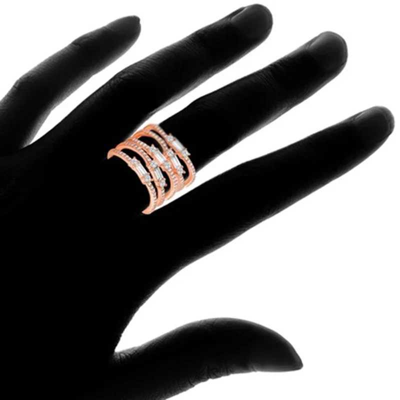 Huitan luxury multi-layer womens ring rose gold gorgeous fingers exquisite decorative wedding jewelryXJ250412