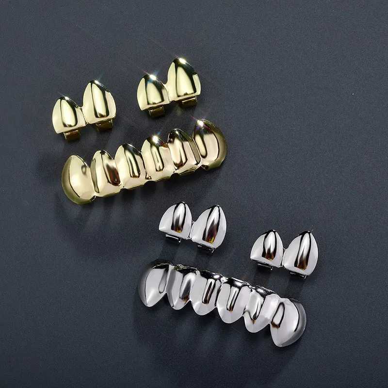 New gold and silver hip-hop teeth for mouth Grillz hat top and bottom grill sets Halloween party sets gift sets vampire teeth W250412