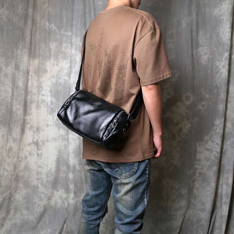 Handmade Genuine Men's Crossbody Daily Casual Shoulder Minimalist High-End Soft Top Cowhide Leather Bag