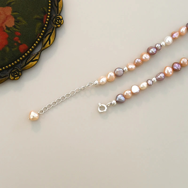 ASHIQI 5mm Natural Baroque Pearl Multi Color Bracelet 925 Pure Silver Jewelry 250409