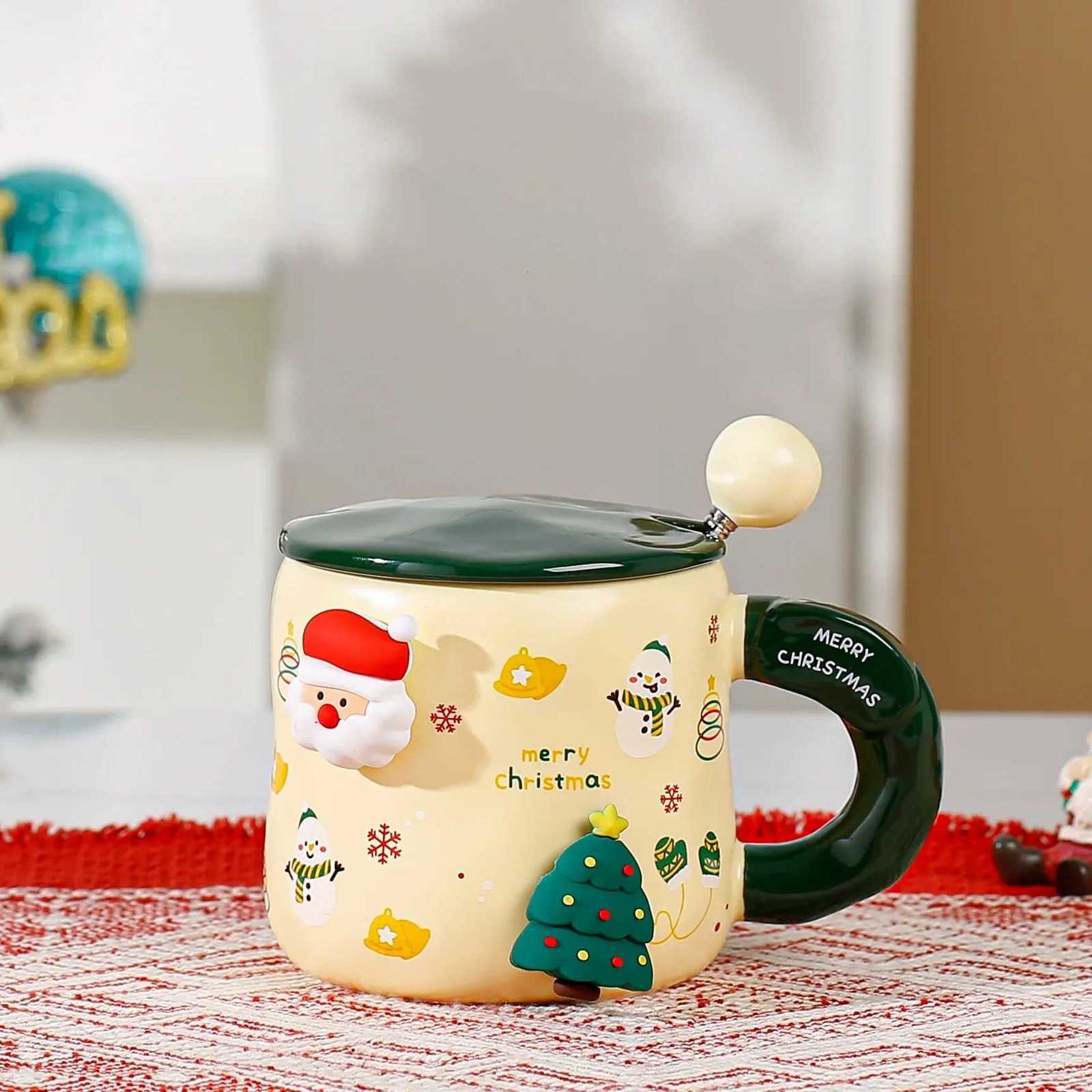 Christmas DIY Christmas Ceramic Cup with Magnetic Attachment Cartoon Christmas Mug with Lid Spoon Large Capacity Water Cup Christmas Gift Y251112