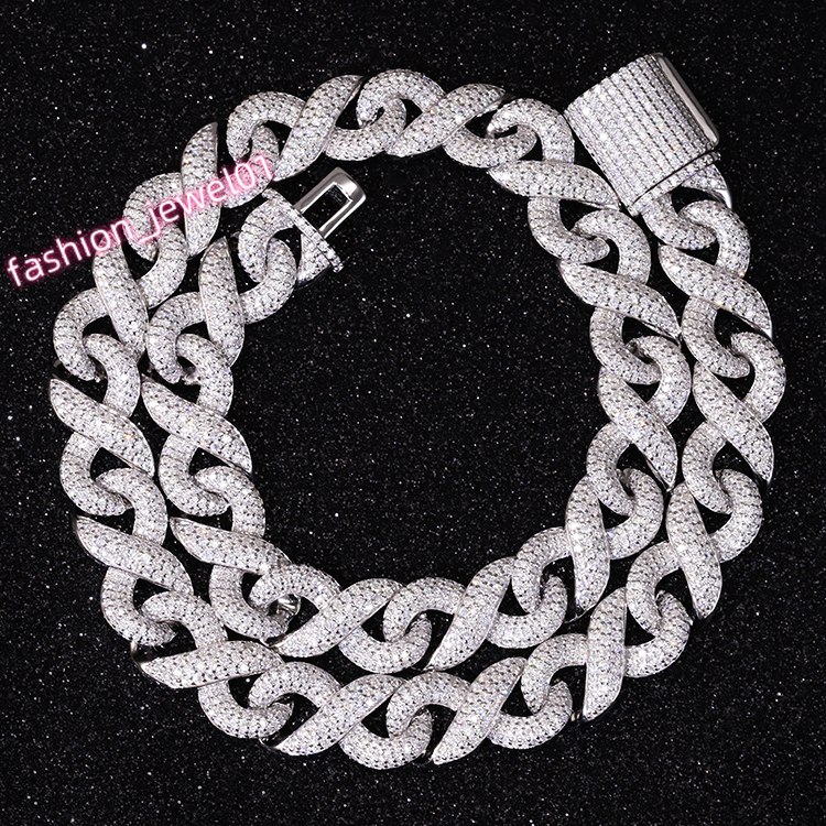 Fashion Design Infinity Cuban Link Chain 13mm Width S925 Silver Chain Hip Hop Necklace VVS Moissanite Cuban Chain Necklace