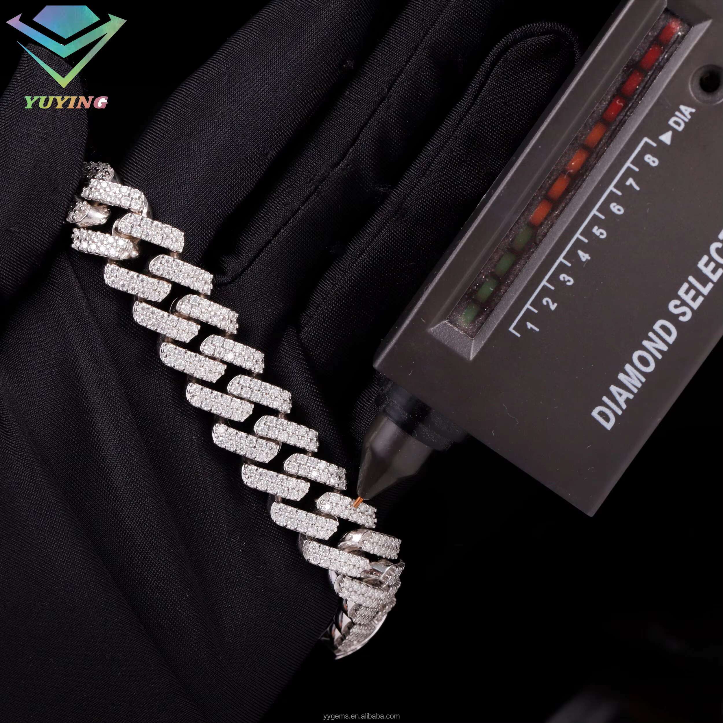 S925 Sterling with Iced Out 2row 13mm Vvs Moissanite Cuban Moissanite Diamond Chain Cuban Link Moissanite Necklace Bracelet