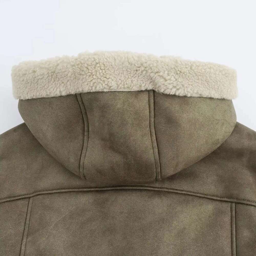 Designer Clothes TRAF Double Face Hooded Jackets For Zip Padded Plush Women Outerwears Winter Coat Female Long Sleeve Women's Jacket