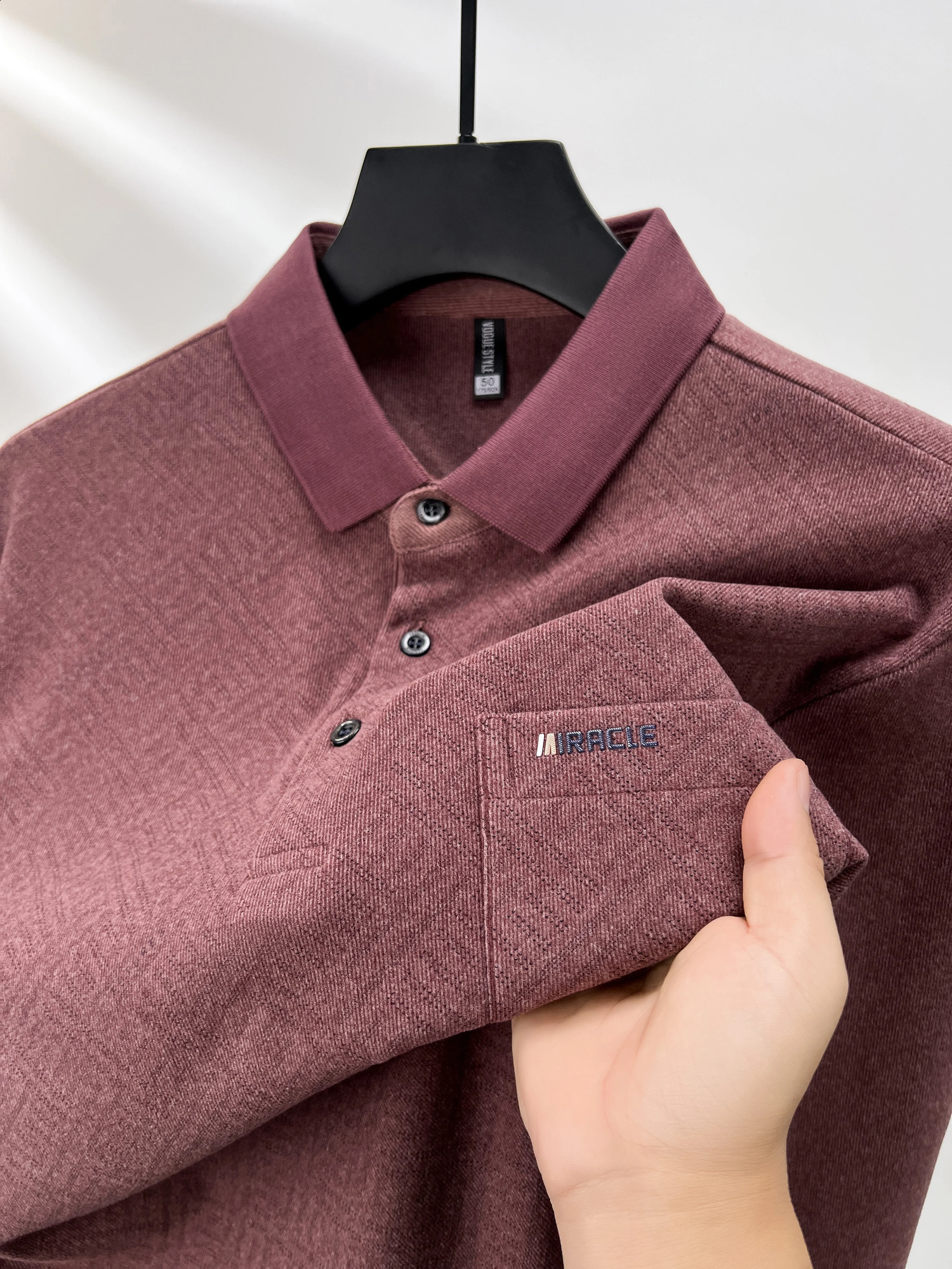 long sleeved mens polo shirt with automatic pocket embroidery high-end customized comfortable and soft casual golf T-shirt 250411