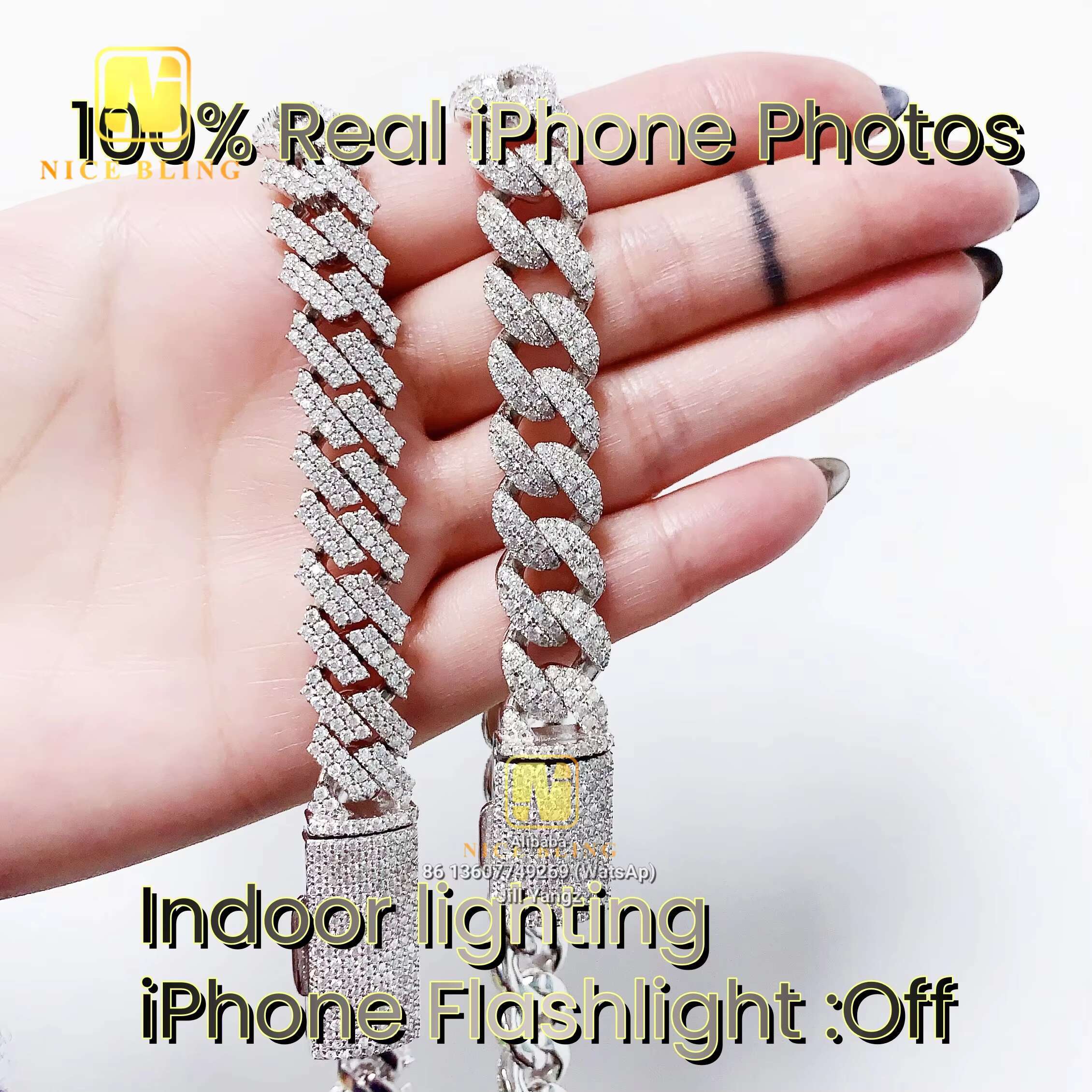 Ready made 12mm Monaco Soldier Moissanite Bracelet Necklace Hip Hop Jewelry Cuban Chain