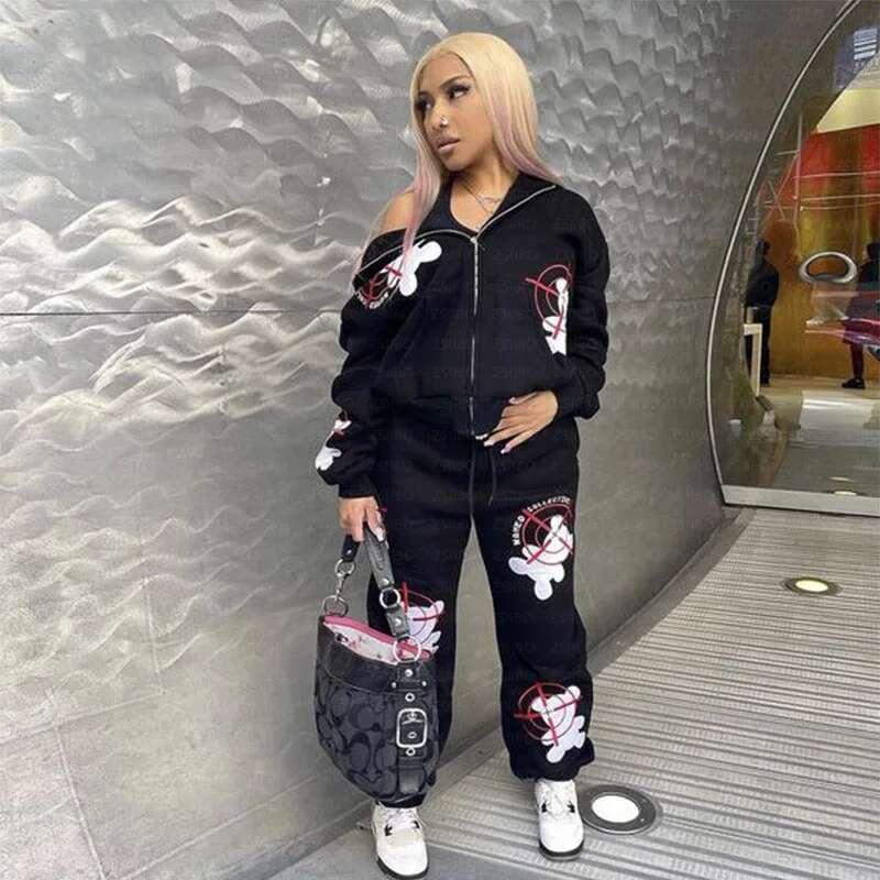 Autumn/Winter Y2k Fashion Anime Embroidery Collar Knitted Sweatshirt Long Sleeve Cardigan Hoodie Women's Loose Jacket