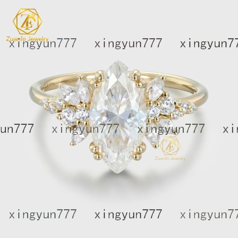 GRA Certificated 14K 18K Gold 2CT Halo Marquise VVS Moissanite Diamond Ring Custom Women Fine Engagement Wedding Rings