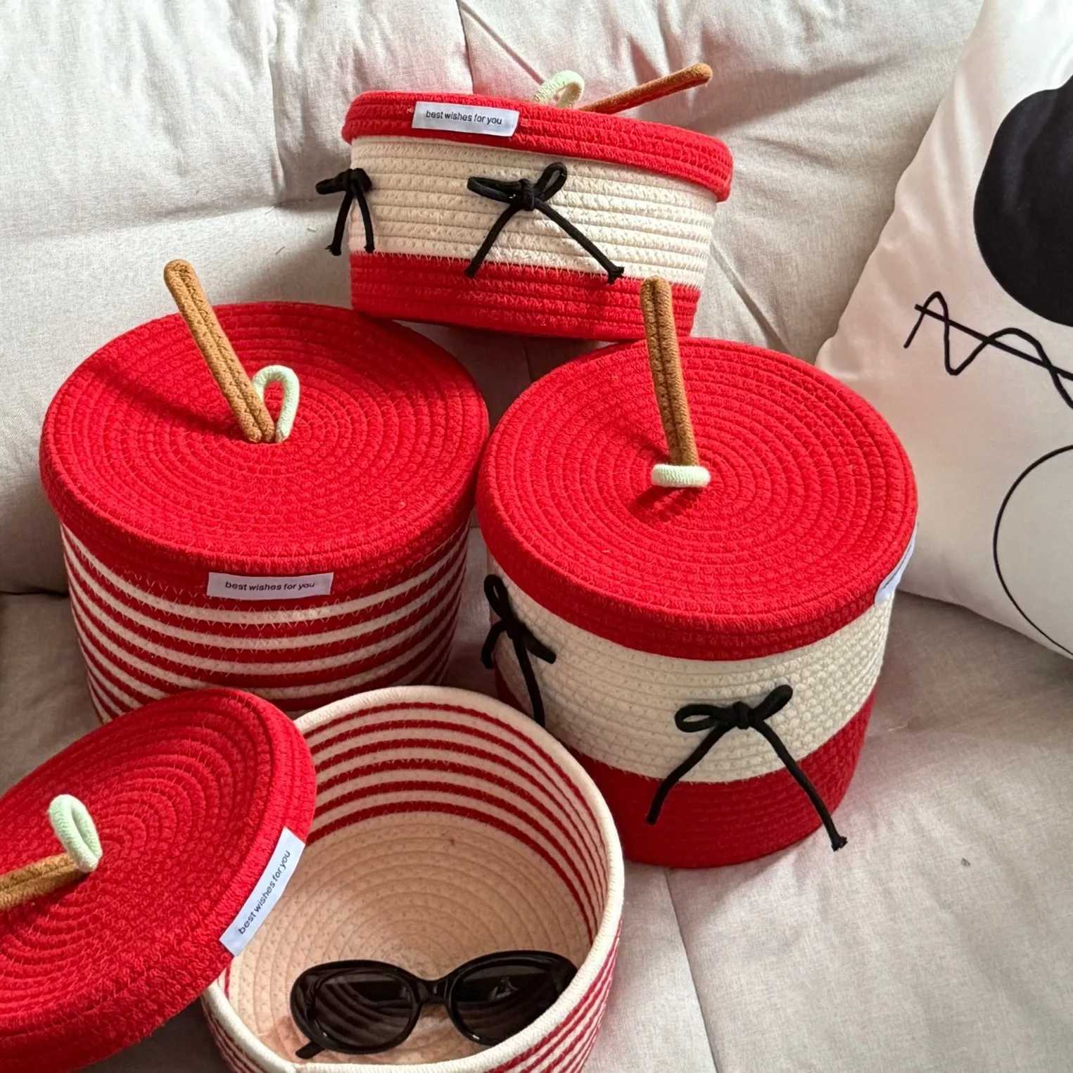 Small Rope Baskets for Storage Baskets for Gifts Empty Cute Round Woven Basket Cotton Toy Basket Storage Bins for Organizer Y251112