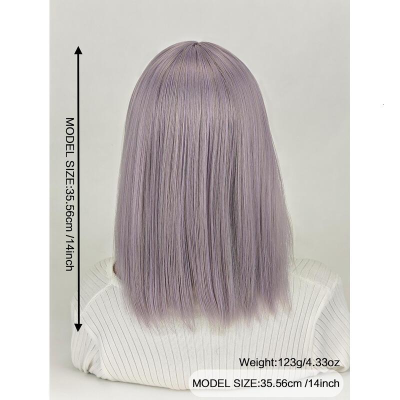 Medium-length straight hair fully hined 14 inches heat-resistant fiber high temperature silk dyeable and permable bangs synthetic wig Short Bob Wigs f