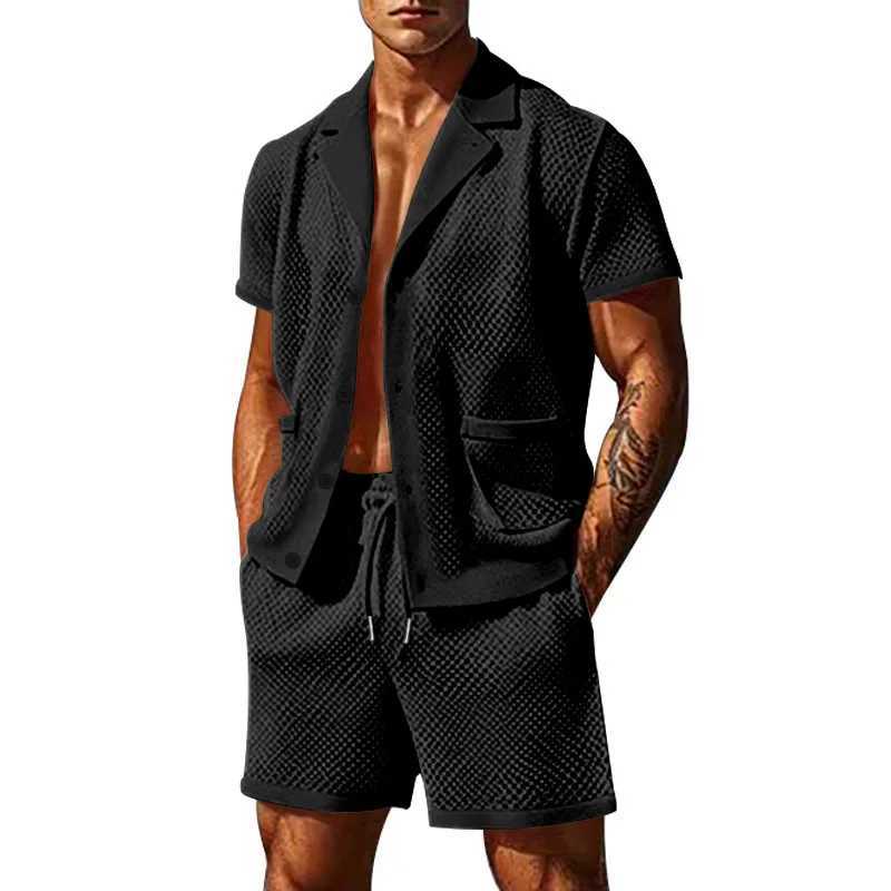 2024 mesh breathable cold casual set thin mens short sleeved two-piece setXJ250412