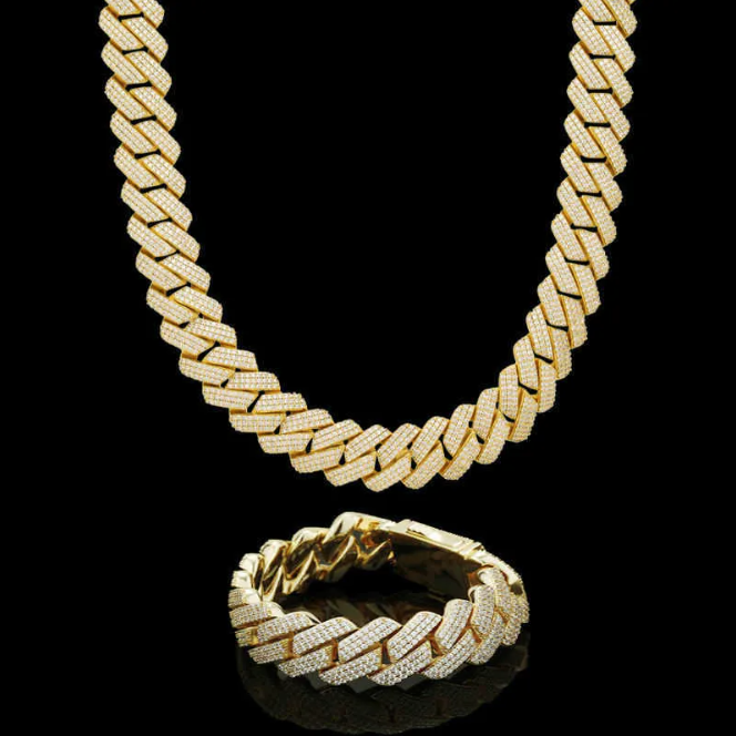 Iced-Out Hip Hop VVS Moissanite Cuban K Chain Necklace with Baguettes for Men (20mm)