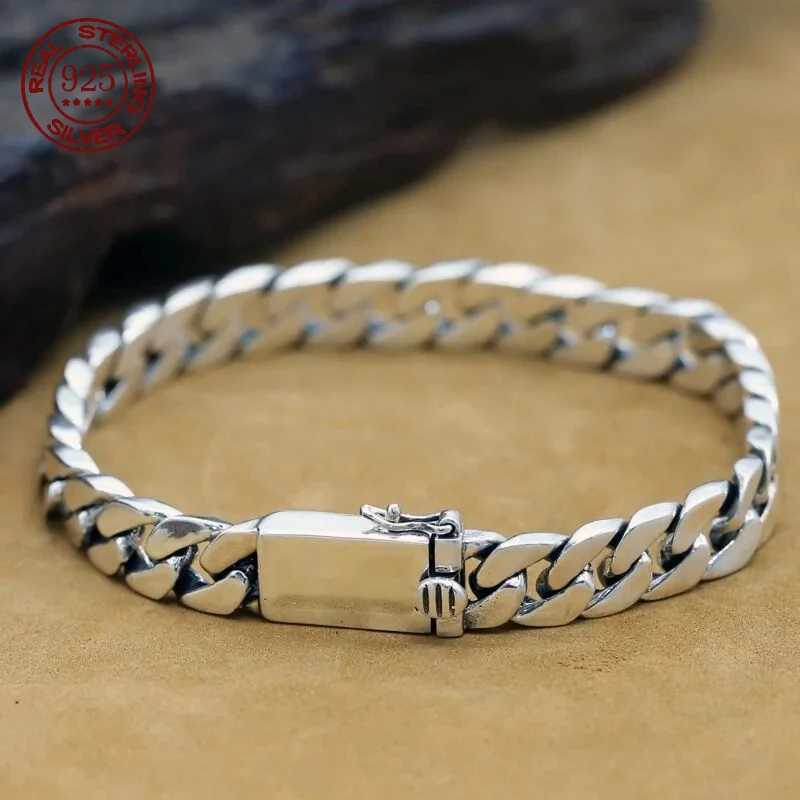 100% S925 Sterling Silver Bracelet 8MM Punk S925 Silver Jewelry Never Fade Carry certificate Men Women Jewelry GiftsC250411