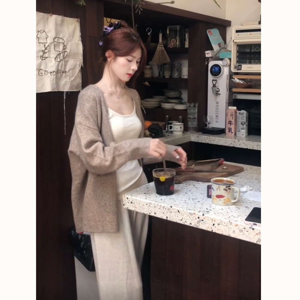 Early Autumn Lazy Style Knitted Sweater Top Korean Style Spring and Autumn New Soft Cardigan Casual Outerwear Sweater Jacket